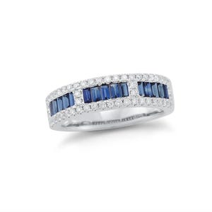 Blue Sapphire Baguette Diamond Ring: 18k Gold Wedding Band