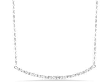 14k Gold Curved Diamond Bar Necklace: 1.3 Inch Bar, Fine Jewelry