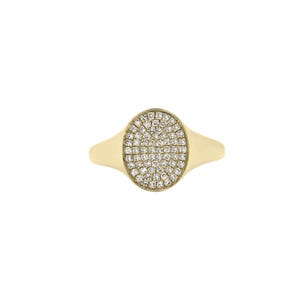 Pave Diamond Signet Pinky Ring 14k Gold, Gift for Her, Minimalist Signet Ring, Pave Ring, Trendy Stacking Rings, Fine Jewelry by Skinnybling
