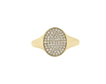 14k Gold Pave Diamond Signet Ring: Fine Jewelry