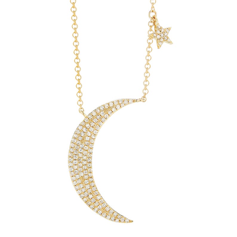Diamond Crescent Moon & Star Necklace // 14k yellow, white and pink gold // natural diamonds // 14kt yellow gold
