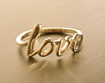 Gold Love Ring // 14k yellow, white, rose // script love ring // plain gold