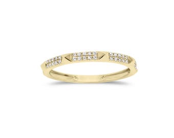 14k Gold Diamond Pyramid Ring: Stackable Fine Jewelry