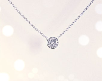 Bezel Set 0.25 ct. Diamond Solitaire Necklace -14k white or yellow gold- floating diamond necklace