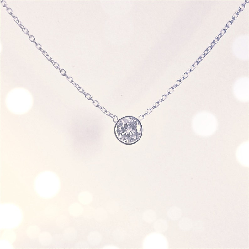 Bezel Set 0.25 ct. Diamond Solitaire Necklace 14k white or yellow gold floating diamond necklace image 1