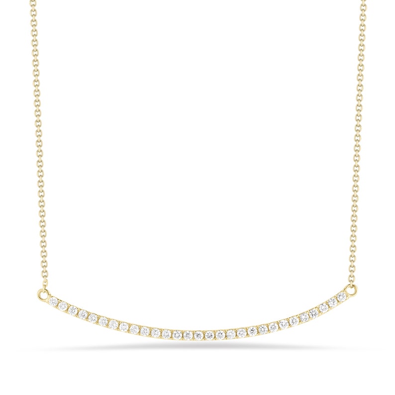 Diamond Curved Bar Necklace 2 inch 14k yellow, white, rose gold .43cts of natural diamonds skinnybling best seller the original bar image 6