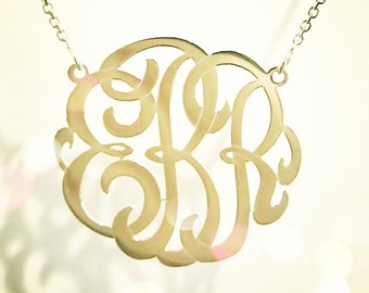 Small Personalized Monogram Necklace //14k yellow, rose, or white gold