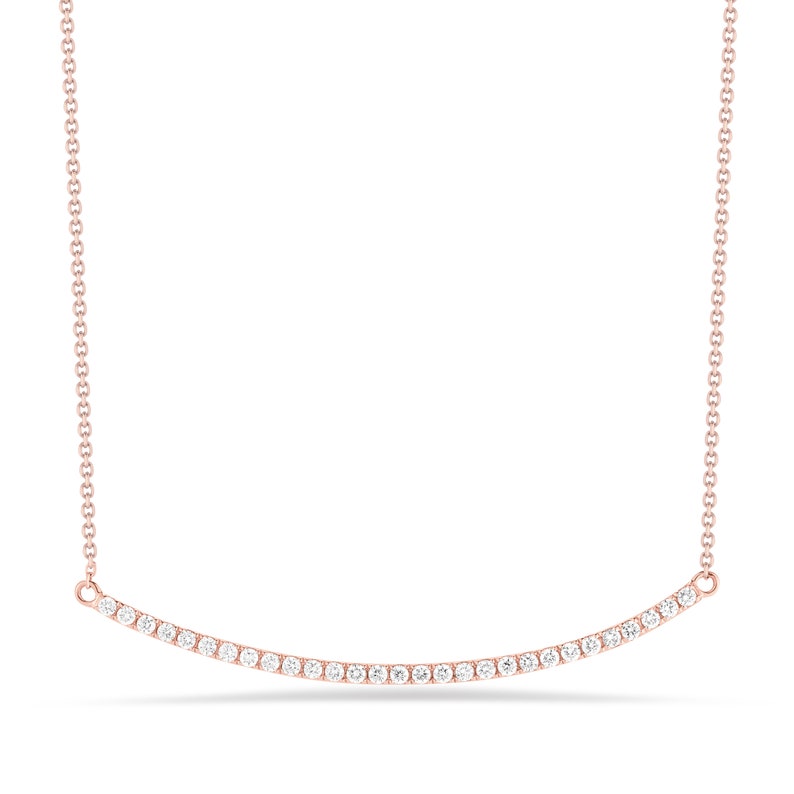 Diamond Curved Bar Necklace 2 inch 14k yellow, white, rose gold .43cts of natural diamonds skinnybling best seller the original bar image 3