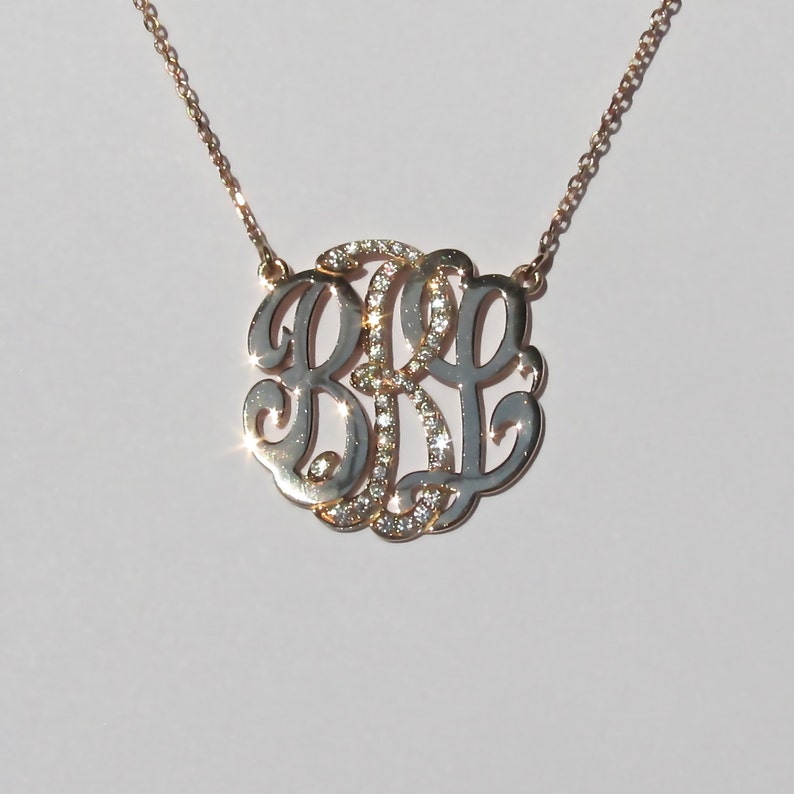 Mini 14k Gold Monogram Necklace with Diamond Middle Initial image 2
