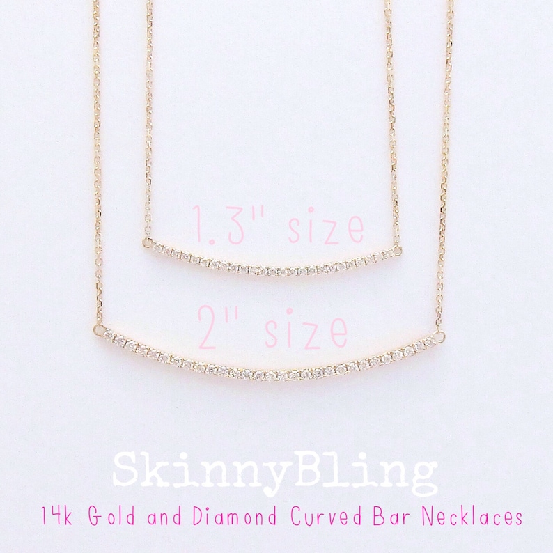 Diamond Curved Bar Necklace 2 inch 14k yellow, white, rose gold .43cts of natural diamonds skinnybling best seller the original bar image 4