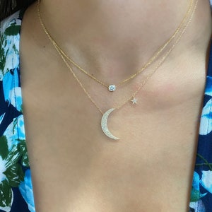 Diamond Crescent Moon & Star Necklace // 14k yellow, white and pink gold // natural diamonds // image 10