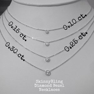 Bezel Set 0.25 ct. Diamond Solitaire Necklace 14k white or yellow gold floating diamond necklace image 2