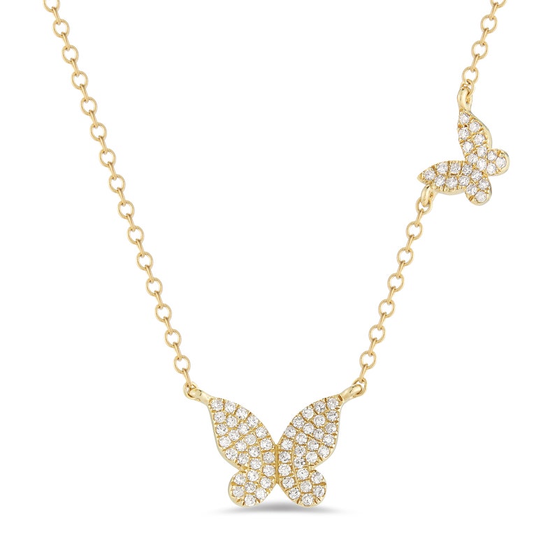 Diamond butterfly necklace // Double butterfly .18cts of natural diamonds / 14kt yellow, white, pink gold / layering necklace / skinnybling image 5