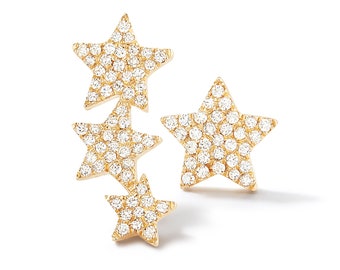 Diamond Star Earrings Celestial Crawler Jewelry 14K Gold Minimalist Dainty Precious Classical Earrings Elegant Birthday Gift her