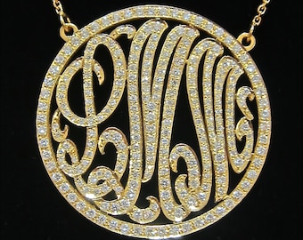 Medium (1.25") ALL Diamond Monogram Necklace with Diamond Outline