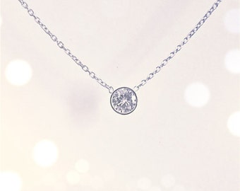 Diamond Solitaire Necklace with Bezel Set 0.20 ct. natural diamond // 14k white or yellow gold // floating diamond necklace