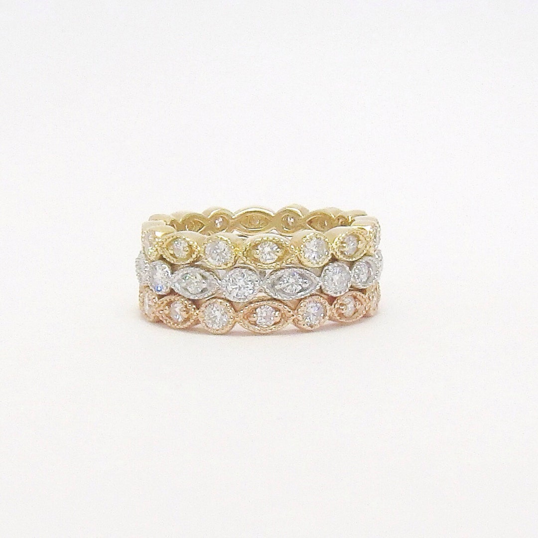 Gold and Diamond Antique Style Stacking Rings 14k Yellow, White, or ...
