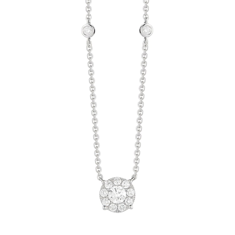 Diamond Solitaire Necklace with Halo 14kt White Gold image 3