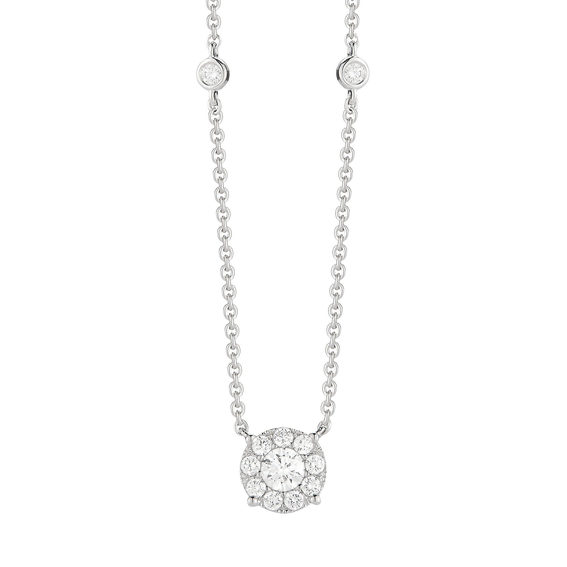 Sterling Silver Halo Solitaire Pendant Necklace main image 1