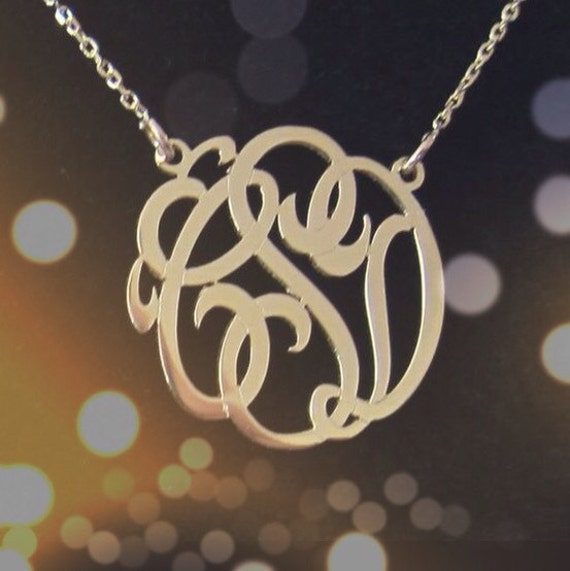 Mini Gold Monogram Necklace 14kt Yellow White Rose Gold .75