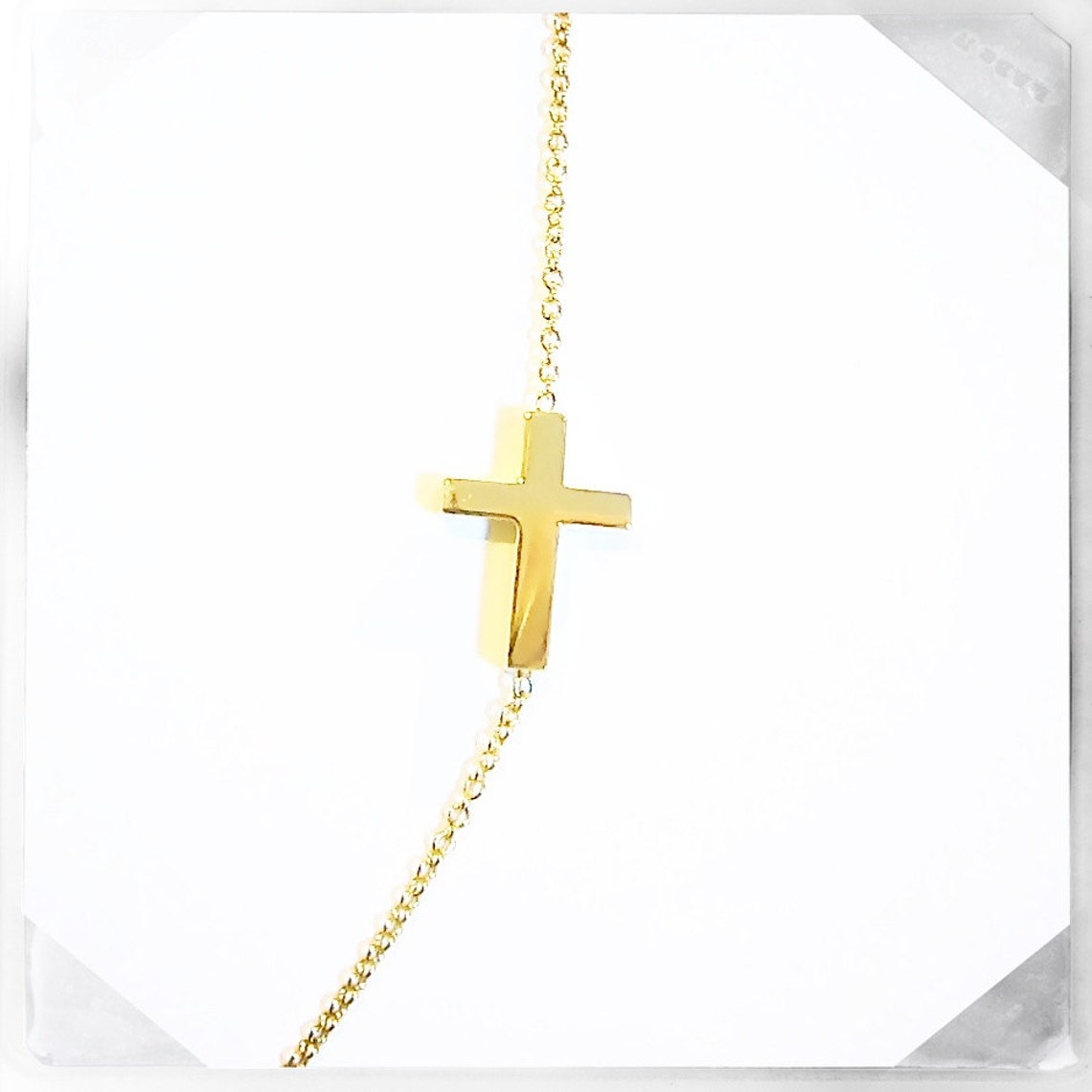 Off-center Sideways Small Cross Necklace // 14k Yellow White - Etsy