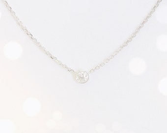 Bezel Set 0.10 ct. Diamond Solitaire Necklace // 14k white or yellow gold