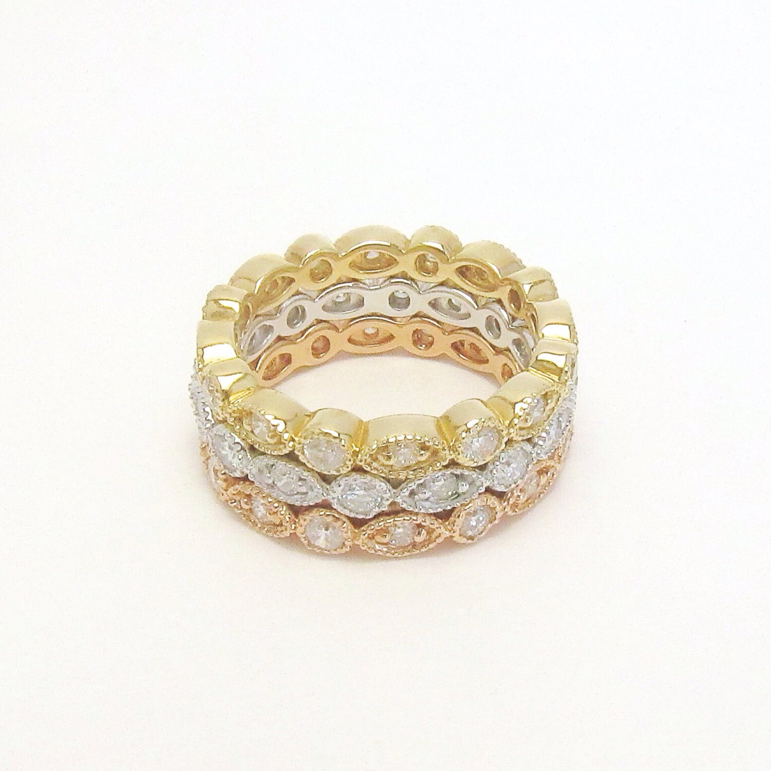 Gold and Diamond Antique Style Stacking Rings 14k yellow | Etsy