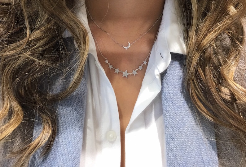 Graduated Diamond Star Necklace / 14k White, Yellow, Rose Gold / 153 Round Diamonds,.41 ct. / G-H Color, SI2 Clarity / Skinnybling image 5