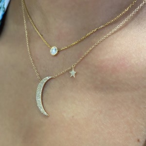 Diamond Crescent Moon & Star Necklace // 14k yellow, white and pink gold // natural diamonds // image 9