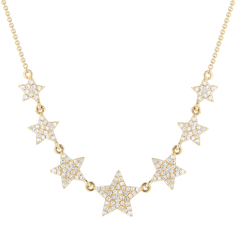 Graduated Diamond Star Necklace / 14k White, Yellow, Rose Gold / 153 Round Diamonds,.41 ct. / G-H Color, SI2 Clarity / Skinnybling image 2