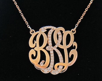 Mini 14k Gold Monogram Necklace with Diamond Middle Initial