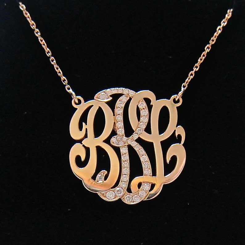 Mini 14k Gold Monogram Necklace with Diamond Middle Initial image 1