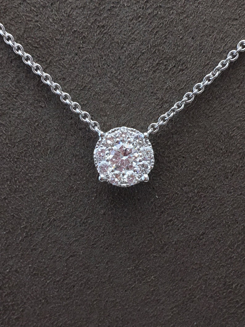 Diamond Solitaire Necklace with Halo 14kt White Gold image 4