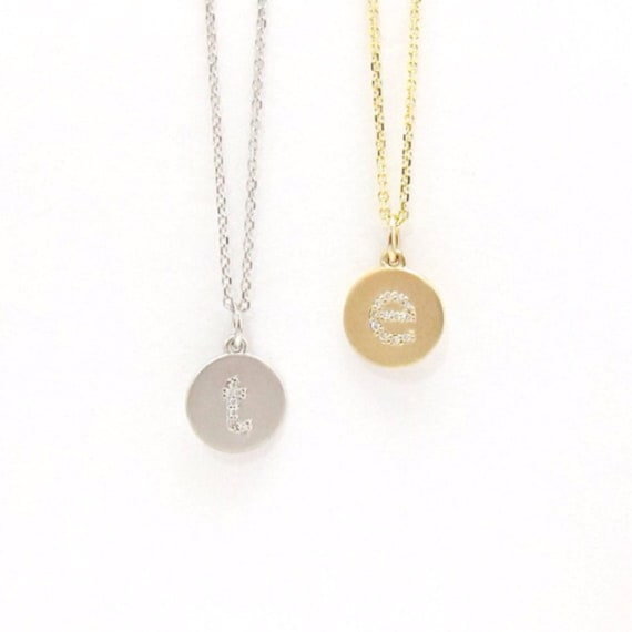 Mini Diamond Initial Disc Necklace 