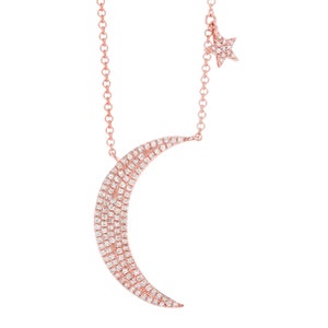 Diamond Crescent Moon & Star Necklace // 14k yellow, white and pink gold // natural diamonds // 14kt pink gold