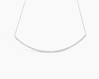 14k Gold Diamond Curve Bar Necklace: Fine Jewelry