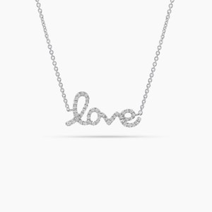 14k Gold and Diamond &quot;Love&quot; Script Necklace .10 ct, Dainty Jewelry, Trendy Gold Jewelry, Best Layering Jewelry, Fine Jewelry by Skinnybling