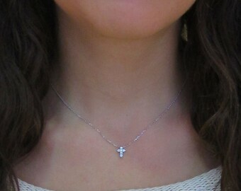 Tiny Diamond Cross Necklace // 14k white, yellow, or rose gold // natural diamonds // skinnybling top seller // .23cts of diamonds