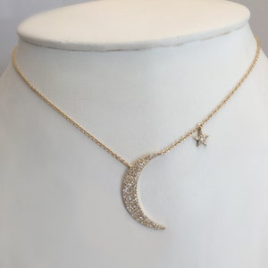 Diamond Crescent Moon & Star Necklace // 14k yellow, white and pink gold // natural diamonds // image 5
