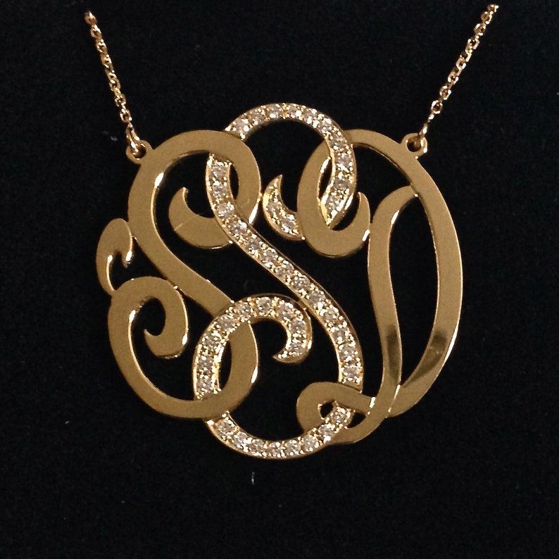 Medium 14k Gold Monogram Necklace With Diamond Middle Initial - Etsy