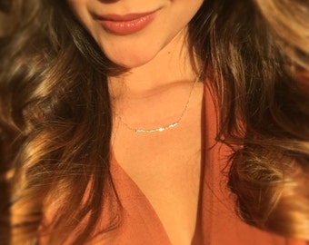 Diamond Curved Bar Necklace // 1.3" size // 14k yellow, white, or rose gold // Natural diamonds