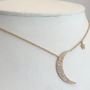 Diamond Crescent Moon & Star Necklace // 14k yellow, white and pink gold // natural diamonds // image 6