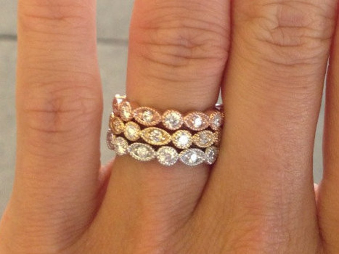 Gold and Diamond Antique Style Stacking Rings 14k yellow | Etsy