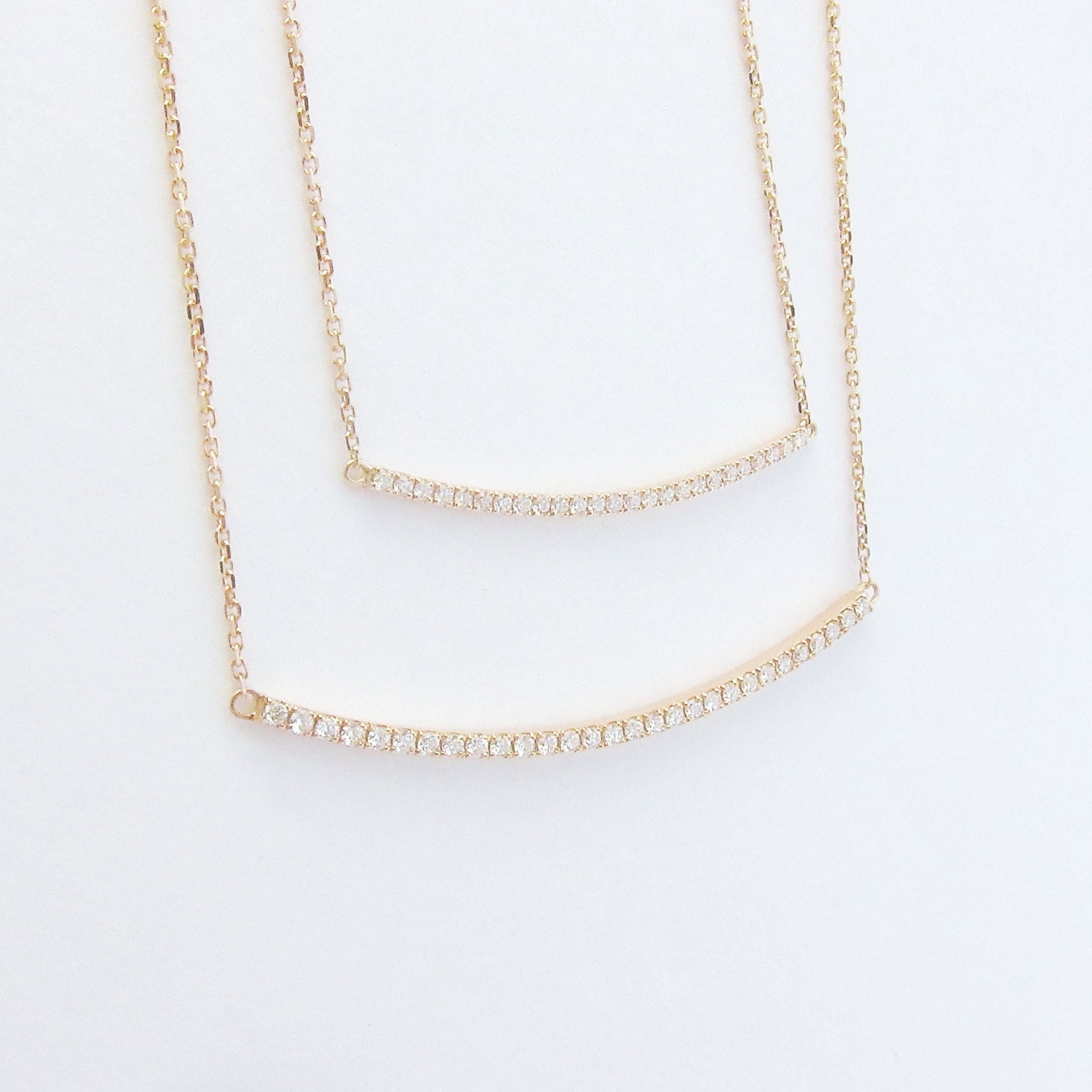 Diamond Curved Bar Necklace // 1.3 Size // 14k Yellow - Etsy