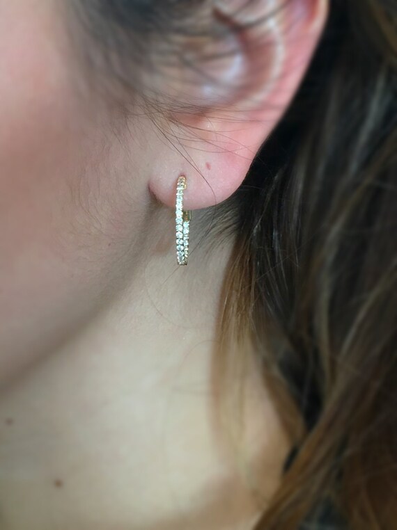 Small Diamond Hoop Earrings 0.75 Diameter 0.60 Ct. Etsy Australia