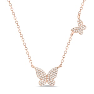 Diamond butterfly necklace // Double butterfly .18cts of natural diamonds / 14kt yellow, white, pink gold / layering necklace / skinnybling image 4