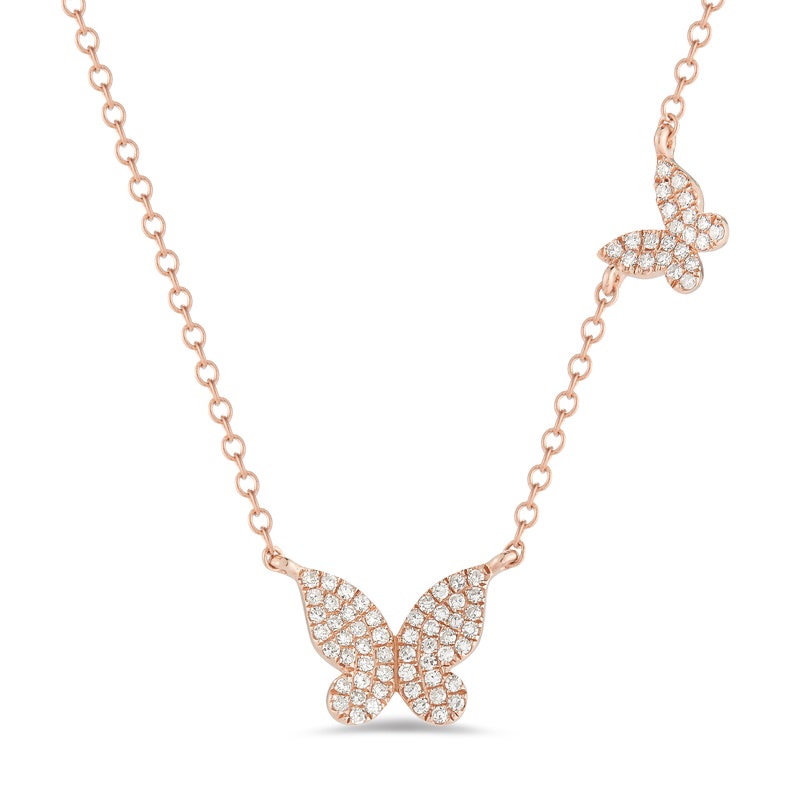 Diamond butterfly necklace // Double butterfly .18cts of natural diamonds / 14kt yellow, white, pink gold / layering necklace / skinnybling image 4