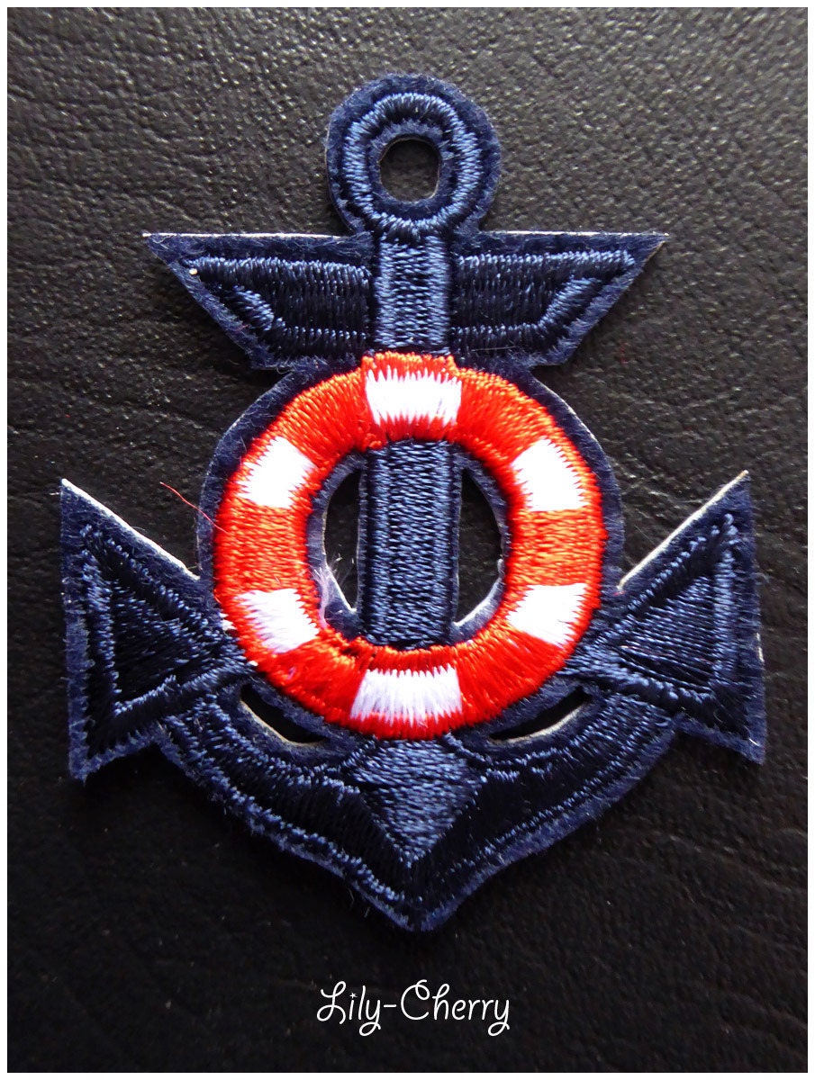 Patch écusson Thermocollant, Grande Ancre Marine, Bleu Marine Doré ** 8