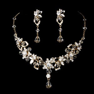 Swarovski Crystal Necklace Earring Set / Gold Necklace Earring Set / Gold Wedding Jewelry Set / Crystal Necklace Earring Set /Luxury Jewelry