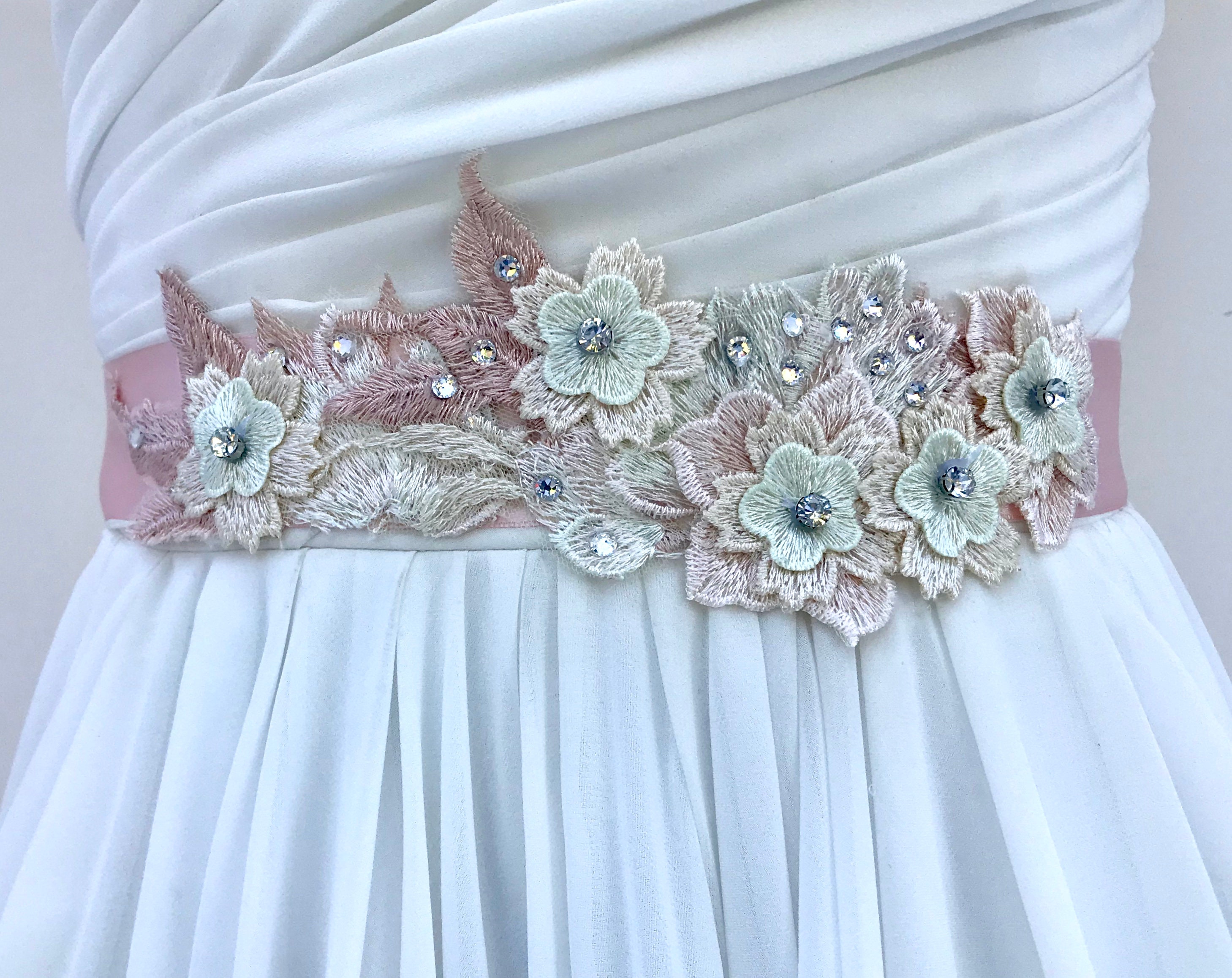 Floral Lace Bridal Sash: Swarovski Crystal Flower Wedding 